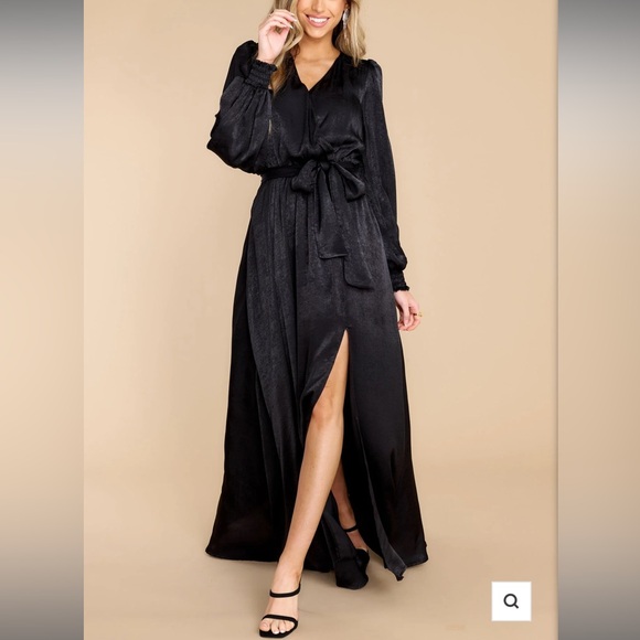 BLACK SATIN MAXI DRESS - Picture 2 of 4